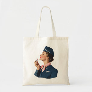 Vintage Flight Attendant Applying Lipstick Tote Bag