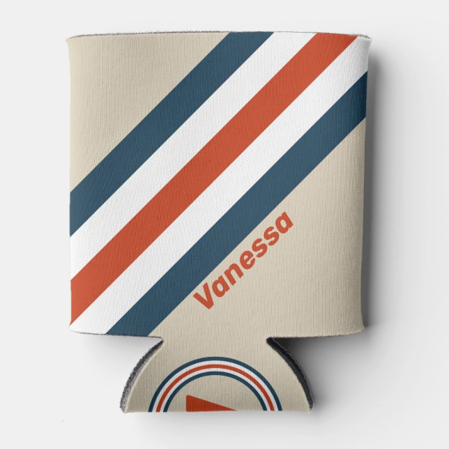 Vintage Flight Deck Stripes with Name Can Cooler (Front)