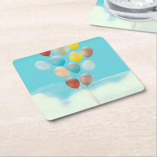 Vintage Floating Balloons Square Paper Coaster