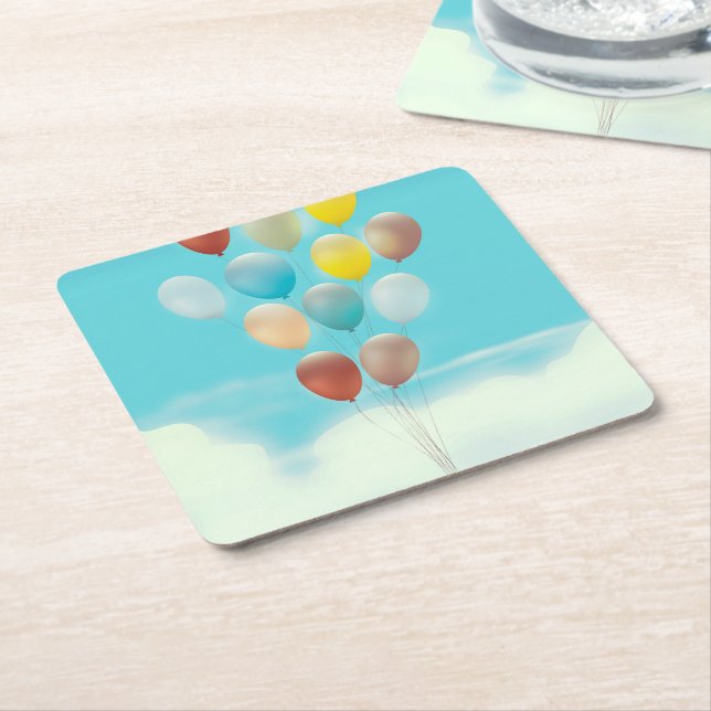 Vintage Floating Balloons Square Paper Coaster (Angled)