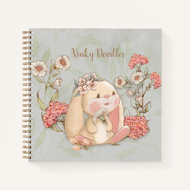 Vintage Floppy Bunny Floral  Notebook (Front)