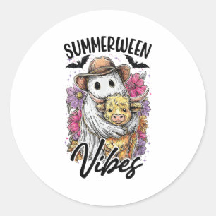 Vintage Flora Ghost Cow Pumskin Shirt Summerween V Classic Round Sticker