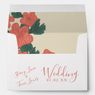 Vintage Flora Pink Coral Botanical Wedding  Envelope