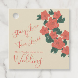 Vintage Flora Pink Coral Botanical Wedding Favour Tags