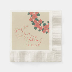 Vintage Flora Pink Coral Botanical Wedding Napkin