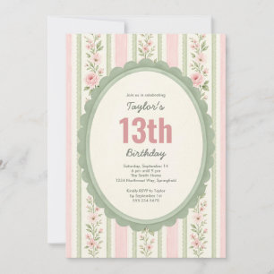 Vintage Floral 13th Birthday Party Invitation