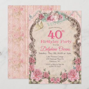 Vintage Floral 40th Birthday Invitation