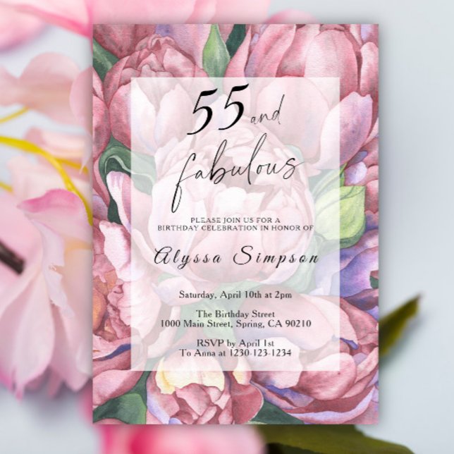 Vintage Floral 55th Birthday Party Invitation (Creator Uploaded)