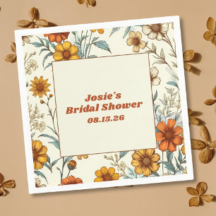 Vintage Floral 70s Inspired Timeless Bridal Shower Napkin