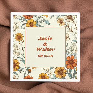 Vintage Floral 70s Inspired Timeless Wedding Napkin