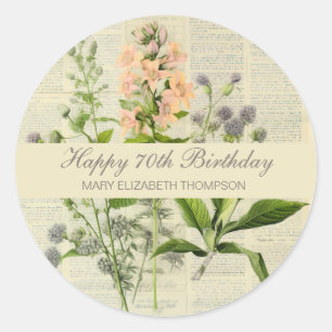 Vintage Floral 70th Birthday Classic Round Sticker