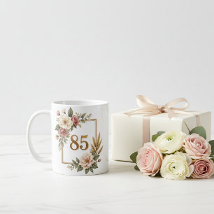 Vintage Floral 85th Birthday Custom Name Coffee Mug