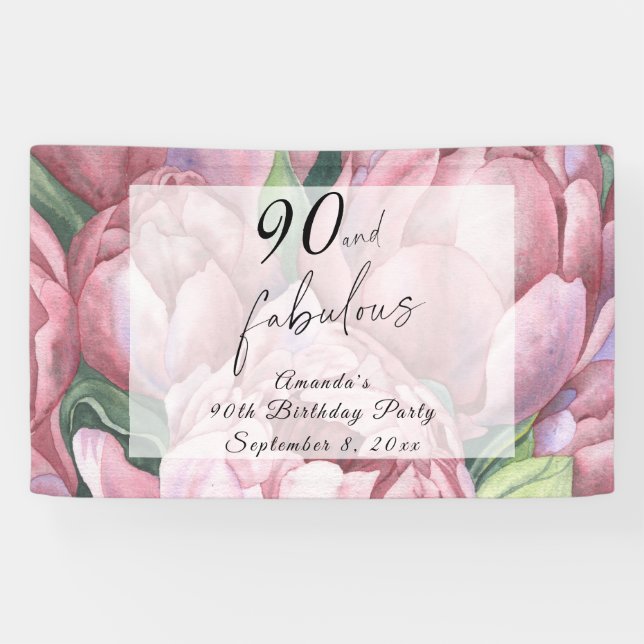 Vintage Floral 90th Birthday Party Banner (Horizontal)
