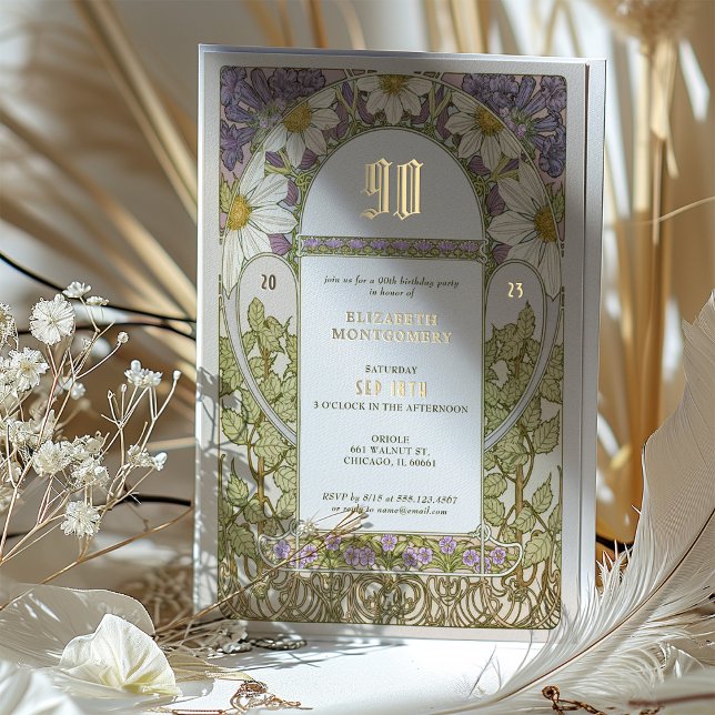 Vintage Floral 90th Birthday Party Foil Accents (Creator Uploaded)