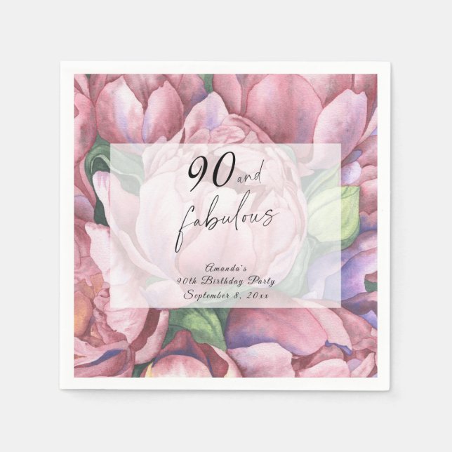 Vintage Floral 90th Birthday Party  Napkin (Front)