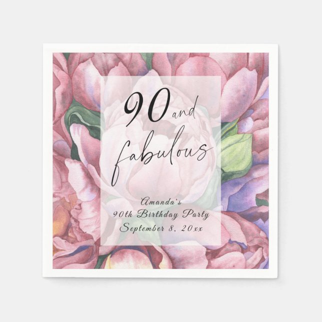 Vintage Floral 90th Birthday Party  Napkin (Front)