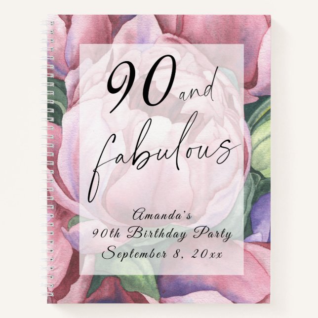 Vintage Floral 90th Birthday Party  Notebook (Front)