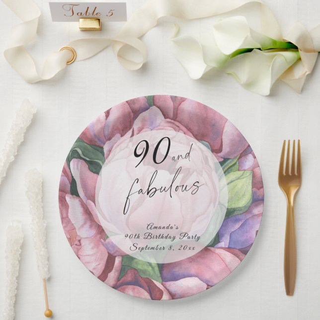 Vintage Floral 90th Birthday Party  Paper Plate (Wedding)