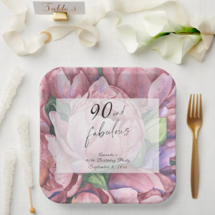 Vintage Floral 90th Birthday Party Paper Plate