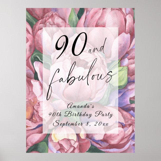 Vintage Floral 90th Birthday Party Poster (Front)