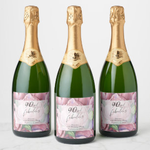 Vintage Floral 90th Birthday Party  Sparkling Wine Label