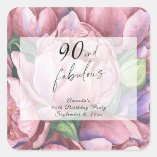 Vintage Floral 90th Birthday Party  Square Sticker