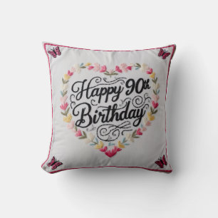 Vintage Floral 90th Birthday Throw Pillow: A Touch Cushion