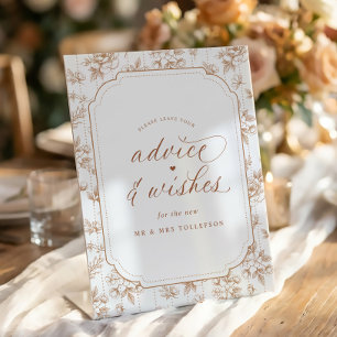 Vintage Floral Advice Wishes Orange Wedding Pedestal Sign