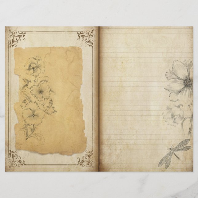 Vintage Floral Aged Journal Scrapbook Paper (Front)