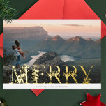 Vintage Floral Alphabet MERRY Christmas Photo Gold Foil Holiday Card<br><div class="desc">This is a beautiful FOIL alphabet letters as a holiday photo card with a Vintage aesthetic and snowlike touches. MERRY letters is embellished with holiday botanical flower elements and placed to create a unique frame for your photo.

*REAL FOIL</div>