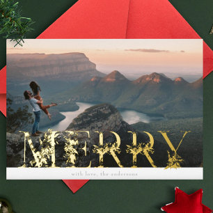Vintage Floral Alphabet MERRY Christmas Photo Gold Foil Holiday Card