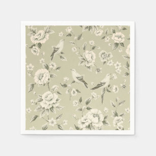 Vintage Floral and Bird Pattern Elegant Botanical  Napkin