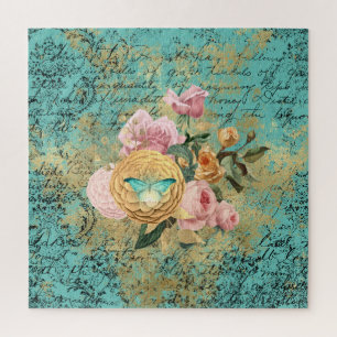 Vintage Floral and Butterfly Bouquet Jigsaw Puzzle