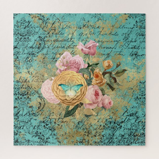 Vintage Floral and Butterfly Bouquet Jigsaw Puzzle (Vertical)