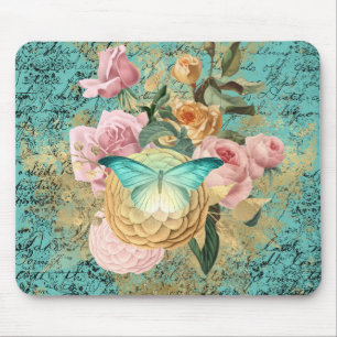 Vintage Floral and Butterfly Bouquet Mouse Mat