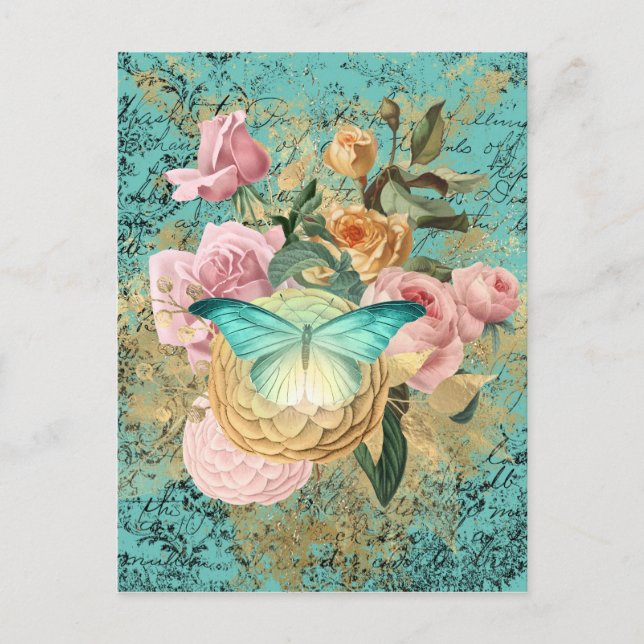 Vintage Floral and Butterfly Bouquet Postcard (Front)