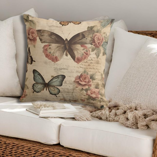 Vintage Floral and Butterfly Throw Pillow (Creator Uploaded)