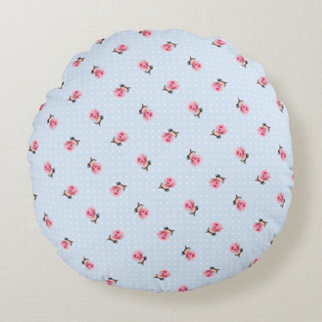 Vintage Floral and Dots Round Cushion (Front)
