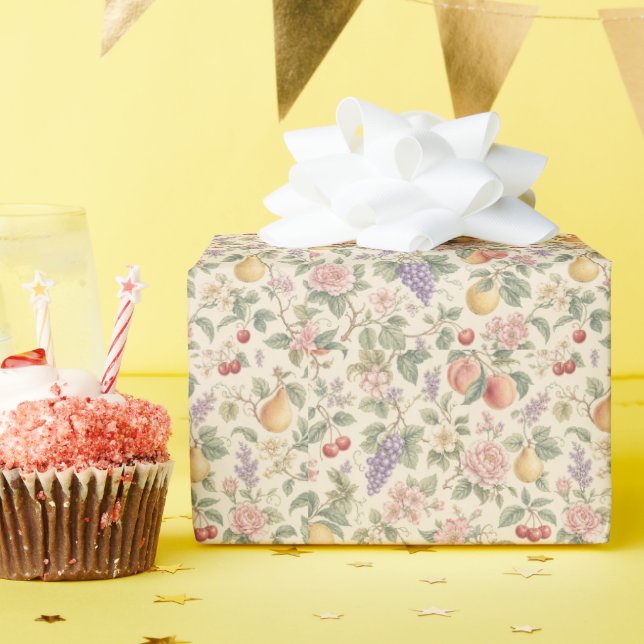 Vintage Floral and Fruit Pattern Wrapping Paper (Birthday Party)