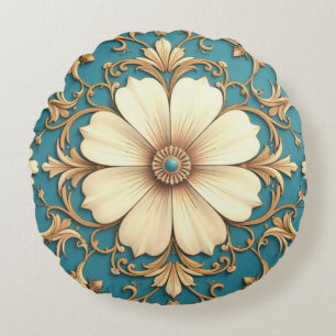 Vintage Floral And Gold Trim Round Cushion