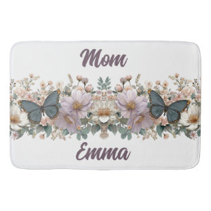 Vintage Floral and Green Butterfly for Mom Bath Mat