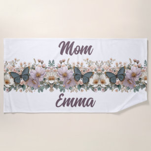 Vintage Floral and Green Butterfly for Mom Beach Towel