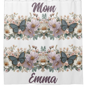 Vintage Floral and Green Butterfly for Mom Shower Curtain