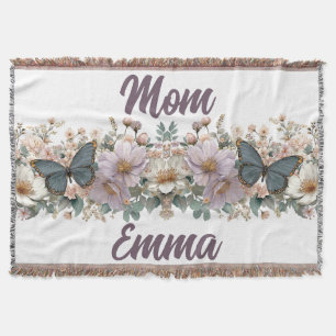 Vintage Floral and Green Butterfly for Mom Throw Blanket