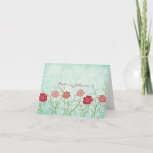 Vintage Floral and Leaves Personalised Notecard