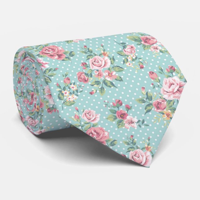 Vintage Floral and Polka Dot Tie (Rolled)