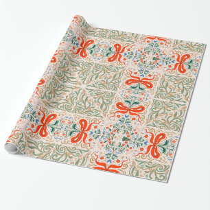 Vintage Floral and Ribbon Pattern with Elegant Orn Wrapping Paper