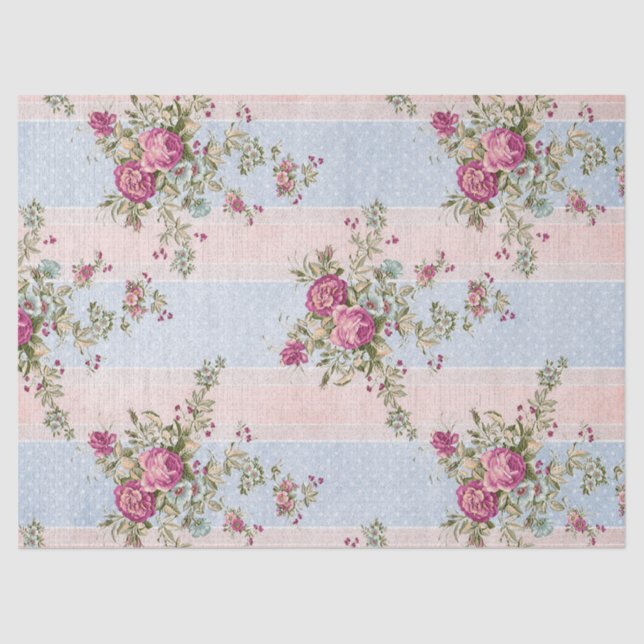 Vintage Floral and Stripes Decoupage Tissue Paper (Front)