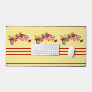Vintage Floral And Stripes Desk Mat