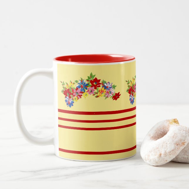 Vintage Floral And Stripes Mug (With Donut)